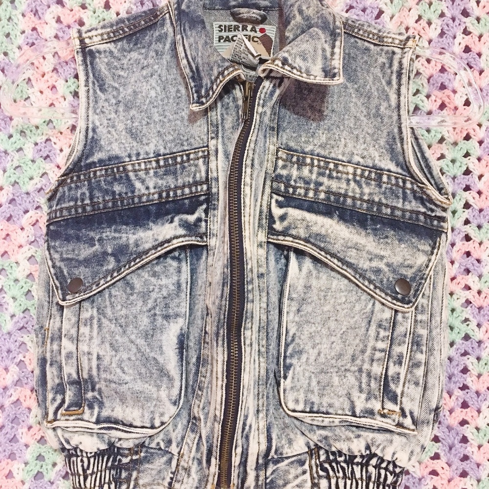 Vintage Acid Wash Denim Battle Vest Jacket